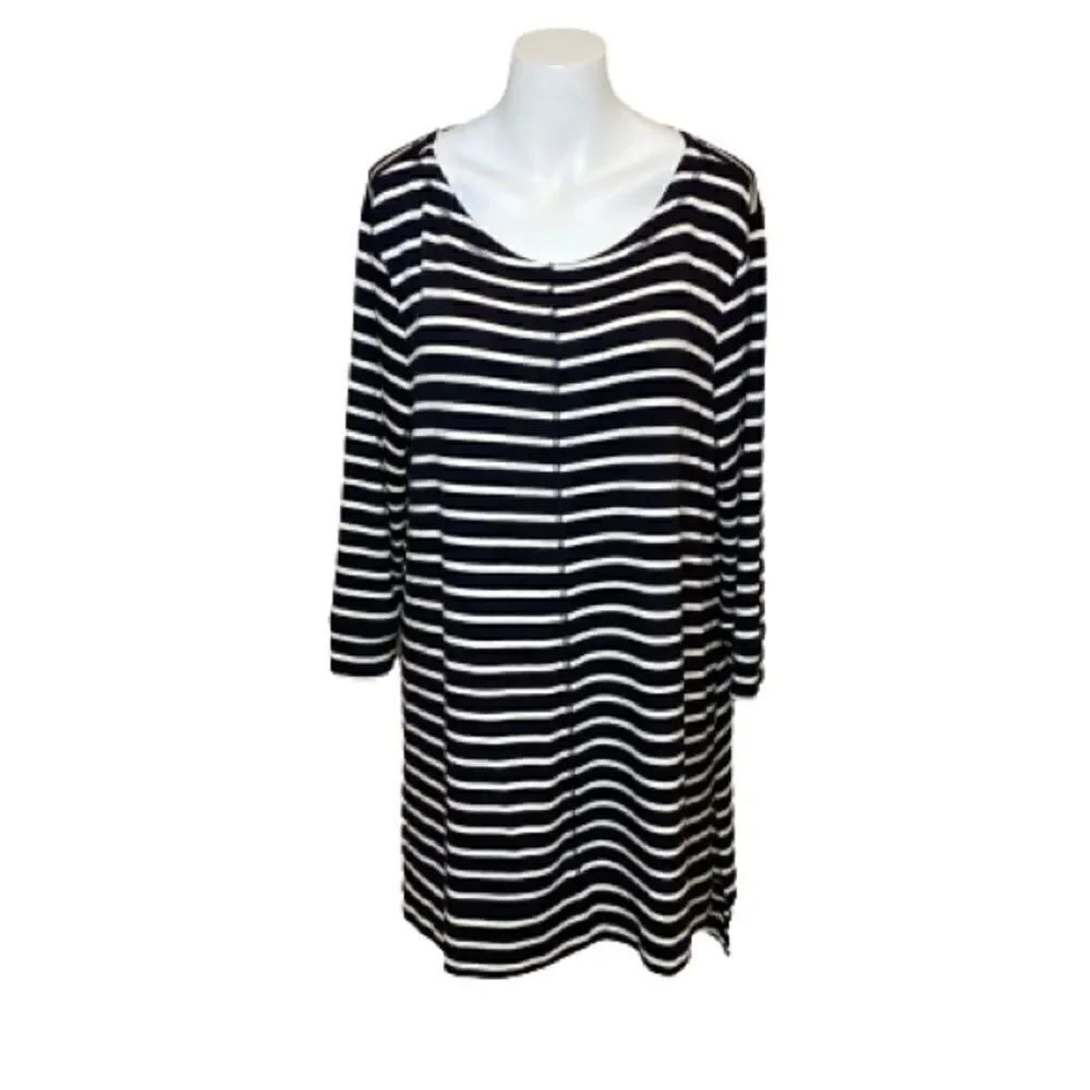 Caslon black and white striped 3/4 sleeve tunic top size L